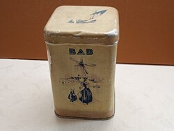Fém üres doboz - Bab feliratos holland életképekkel 10x10x15cm 1940- retro