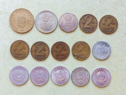 Magyarország 15 db Különböző Érme 1 2 5 100 Forint 1967-1995