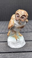 Herendi porcelán bagoly – kézzel festett, jelzett, 12 cm