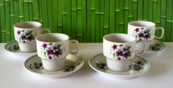 HOLLÓHÁZI PORCELÁN 4 SZEMÉLYES KÁVÉS CSÉSZE KÉSZLET,IBOLYA MINTÁVAL