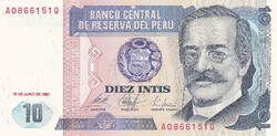 10  Intis  1987  Peru   A képen látható Szép Új állapotban