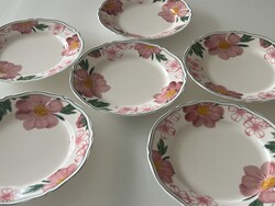Porcelán reggeliző tányérok vadrózsa mintával, 21 cm átmérő