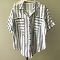 Vintage rövid ujjú blúz/ ing - kék csíkos – S-M