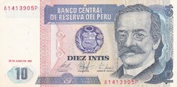 10  Intis  1987  Peru   A képen látható Szép Új állapotban