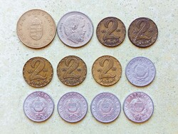 Magyarország 12 db Különböző Érme 1 2 5 100 Forint 1967-1995