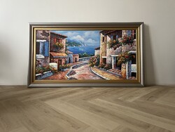Hatalmas mediterrán festmény exkluzív luxuskeretben (78x139 cm)