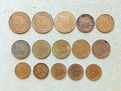 Franciaország 15 db Különböző Érme 5 10 20 Centimes 1963-1998