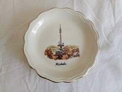 Porcelán szuvenír kisméretű dísztányér gyűrűs tálka Aquincum Miskolci Avas kilátó és TV-torony retro