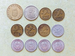 Magyarország 12 db Különböző Érme 1 2 5 100 Forint 1967-1995