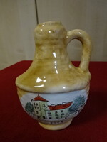 Mázas kerámia kancsó, Tata - emléktárgy, magassága 11 cm. Jókai