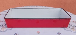 Old red enameled baking dish Püspökkenyér mold 32x14 cm