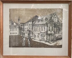Farsang Sándor, Győr, rézkarc (60/100) szignált,48X38 cm