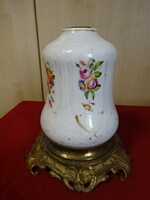 Petróleum lámpa aljzat, antik,  anyaga réz és porcelán, magassága 21,5 cm. Jókai