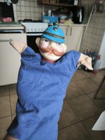 Vintage kesztyűbáb, Gumi fejű,kék ruhás vasutas báb eladó!
