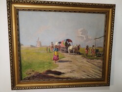 Csallóközi Farkas Lőrinc (1898-1966) Utazó cigánytábor-olaj, vászon.
