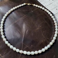 White Cultured Pearl Necklace, Pearl Chain with Gold-Plated Clasp