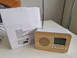 ÚJ! Bambusz előlapos retró FM rádió, digitális óra és hőmérő dobozában