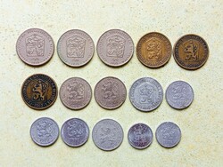 Csehszlovákia 15 db Különböző Érme 5 10 50 Halierov 1 2 Korona 1953-1982
