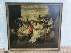 Antik  Sok alakos figuràlis festmèny. Mulatozó nemesek. Reinprecht K.
