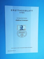 Német emléklap (C12) - 1975. Matthias Erzberger (Ersttagsblatt 17/1975)