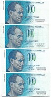 4 x 10 márka markkaa 1986 Finnország különböző aláírások
