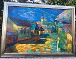 Nagybányai utcakép templomtoronnyal szignózott gyönyörű alkotás!Azonnal falra akasztható állapotban!