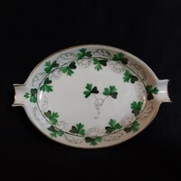 Herendi ovális porcelán hamutál – kézzel festett zöld petrezselyem (Persil) mintával