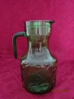 Green Glass Jug, Embossed Pattern, Height 22 cm, Vanneki! Jókai.