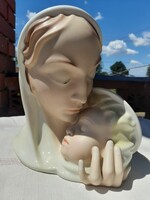 PIRKENHAMMER kézzel festett porcelán art-deco stílusú Szűz Mária kisdeddel, Madonna gyermekkel