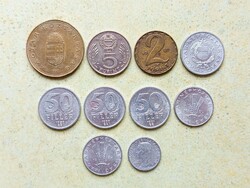 Magyarország 10 db Különböző Érme 5 20 50 Fillér 1 2 5 100 Forint 1965-1995