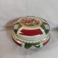 Jelzett „Alt Wien” stílusú porcelán bonbonier – Méhkas jelzéses antik ékszerdoboz dús aranyozással