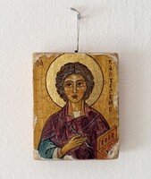 Szigeti Erzsébet - Szent Panteleimon - kézzel festett antikolt ikon (12x10 cm)
