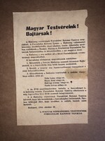 Magyar Testvéreink! Bajtársak! 1956 -os röplap