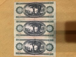 3 DB. Népköztársaság (1949-1989) 10 Forint bankjegy 1975