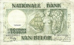 50 frank francs 10 belga belgas 1945.01.13. Belgium