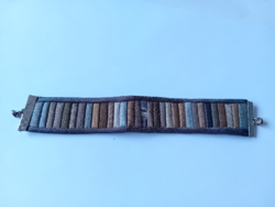 Iparművészeti patchwork textil karkötő mágneskapoccsal - Újszerű, 16 cm