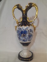 Royal Dux Bohemia Barokk,Kézi Festésű,Aranyozott,Kobaltkék Füles Porcelán Váza.28 cm.