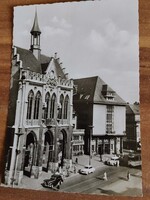Németország, Erfurt, Városháza és Takarékbank, villamos, kb. 1960-as évek