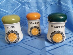 Pristine, complete Városlőd Majolica spice set with rare base mark