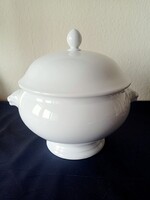 Hófehér Seltmann Weiden porcelán oroszlán fejes levestál fedővel.