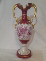 Royal Dux Bohemia Barokk,Kézi Festésű,Aranyozott Füles Porcelán Váza.28 cm.