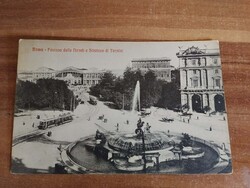Olaszország, Róma, Termini pályaudvar, Najádok szökőkútja, villamos, kb. 1920-30 közötti