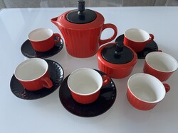 Retro Gránit kerámia mokkás készlet piros-fekete-fehér mázzal, hibátlan