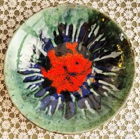 Retro nagyméretű 35,5 cm Városlődi mázas kerámia tál mid century fali dísz fali tál