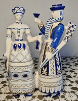 Hollóházi Veress Miklós tervezte mulató pár/ vadász és asszonya porcelán figura 20-22 cm, hibátlan