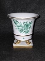Régi oroszlánlábas zöld indiai kosár mintás Herendi porcelán kaspó