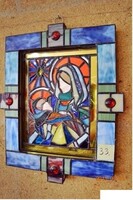 AKCIÓ! Id. Peák István: 33. Mária – Eredeti 3D Tiffany falikép (30x35.5 cm) - Hagyatékból