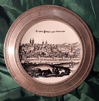 Jubileumi ón falitányér porcelán betéttel  24 cm, kb 675 gramm