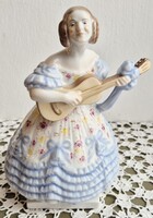 Herendi porcelán Déryné kék virágos ruhás 22 cm