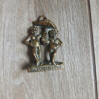 Szép régi réz Pixie manós piszkavas markolat (7,5x5x1,1 cm)